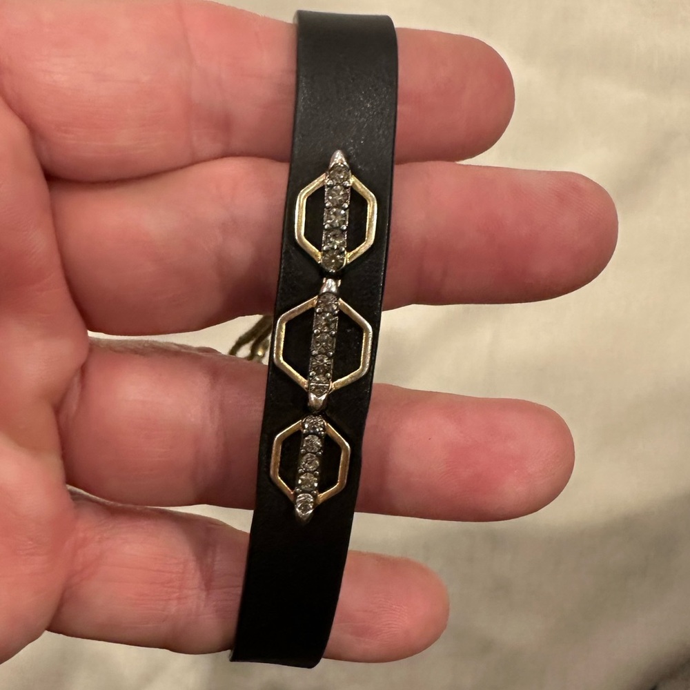 Stella and Dot , genuine, leather black pole adjustable bracelet
